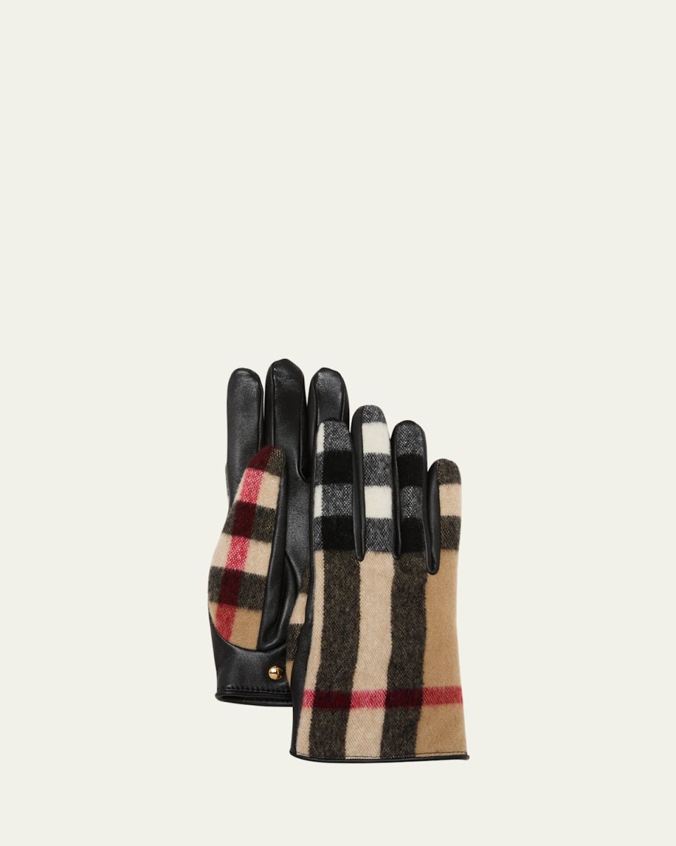 Victoria Check Wool & Leather Gloves